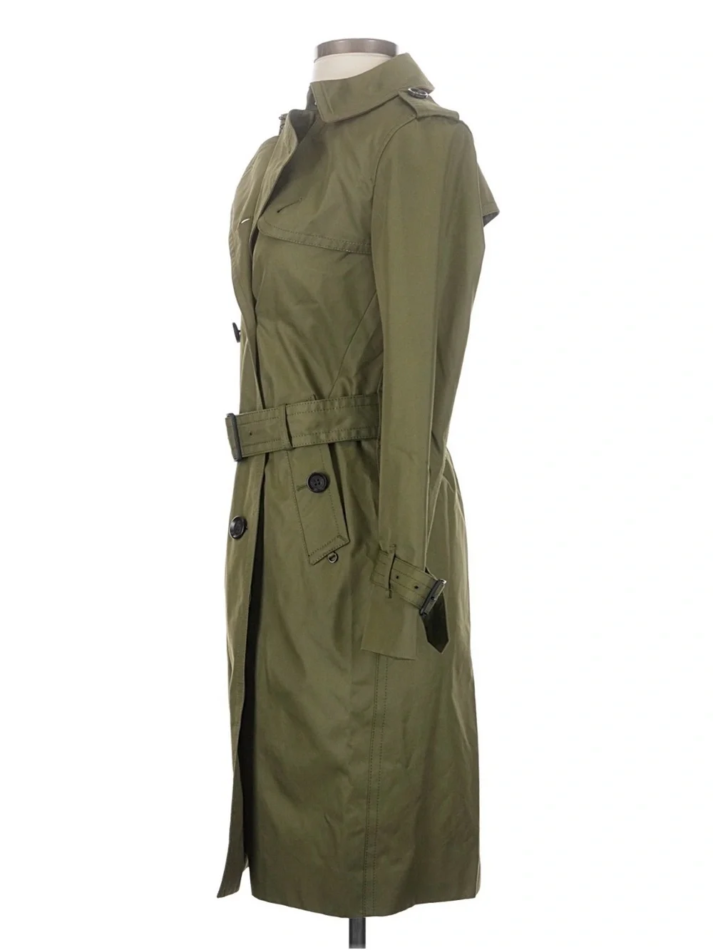 Coach Olive Green Double-Breasted Mid Trench Coat with Belt XXSmall